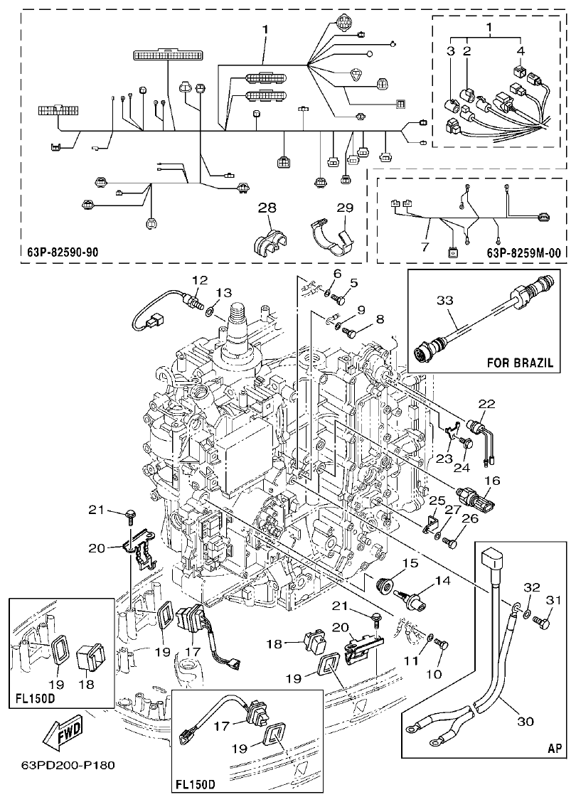 Yamaha F150DET, FL150DET ELECTRICAL 3 parts diagram